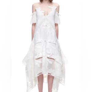 Self-Portrait Chiffon Floral Sweetheart Cami Asymmetric Hem Midi Dress